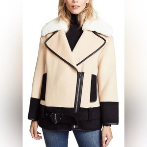 NWOT CLUB MONACO Rismah Wool Blend Faux Fur Collar Belted Coat Women’s small